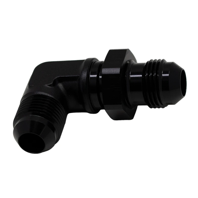 DeatschWerks 8AN Männliche Flare auf 8AN Männliche Flare Bulkhead-Adapter 90-Grad - eloxiertes Mattschwarz