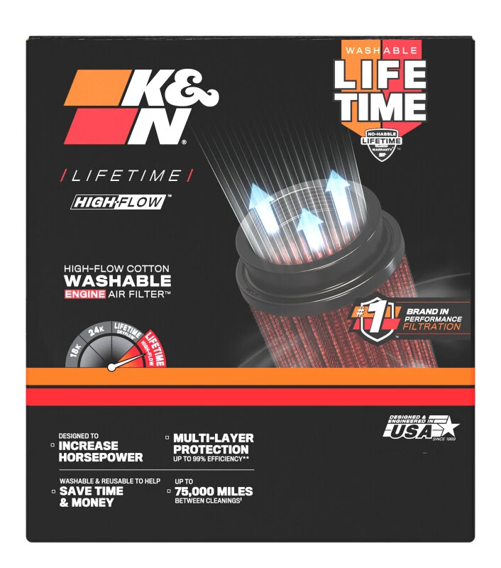 K&N Universal Rubber Filter-Round Tapered 3in Flange ID x 6in Base OD x 6in Top OD x 5in H