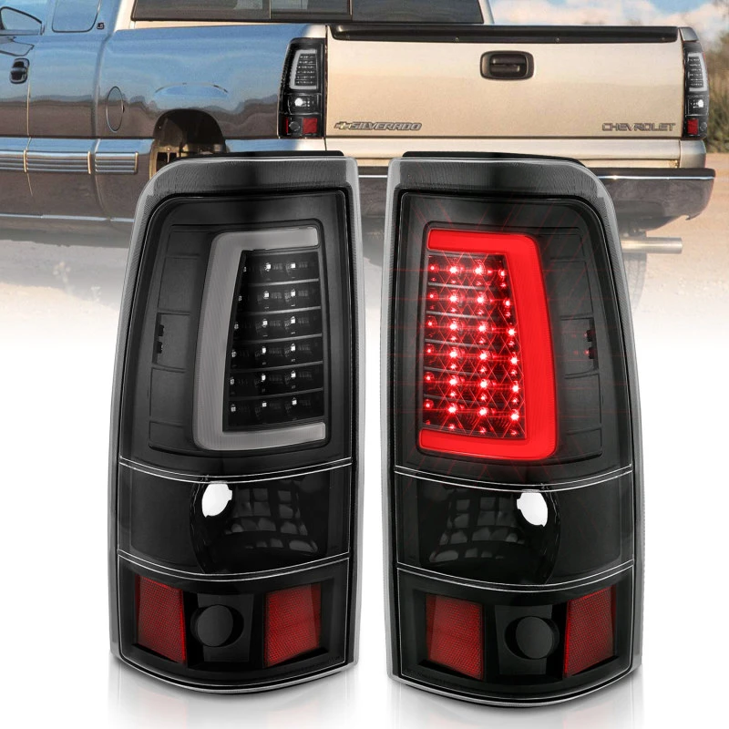 ANZO 1999-2002 Chevy Silverado 1500 LED-Rückleuchten Plank Style Schwarz mit Klarer Linse