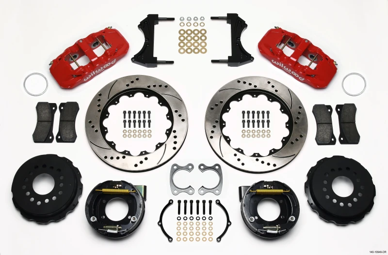 Wilwood AERO4 Rear P-Brake Kit 14.00in Drilled Red Small Ford 2.50in Offset