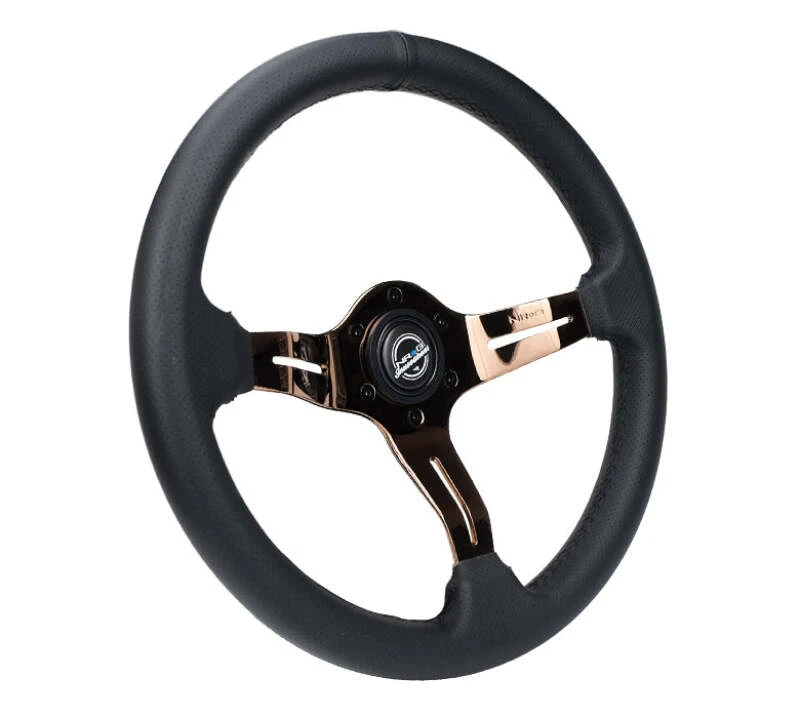 NRG Light Weight Gaming Steering Wheel - Spllitz 350mm 3 Rose Gold Spokes Slits - Leather