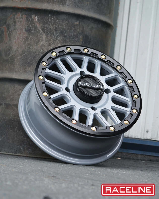 Raceline A93SG Podium 15x6in/4x137 BP/40mm Offset/110.18mm Bore - Grey & Black Ring Beadlock Wheel