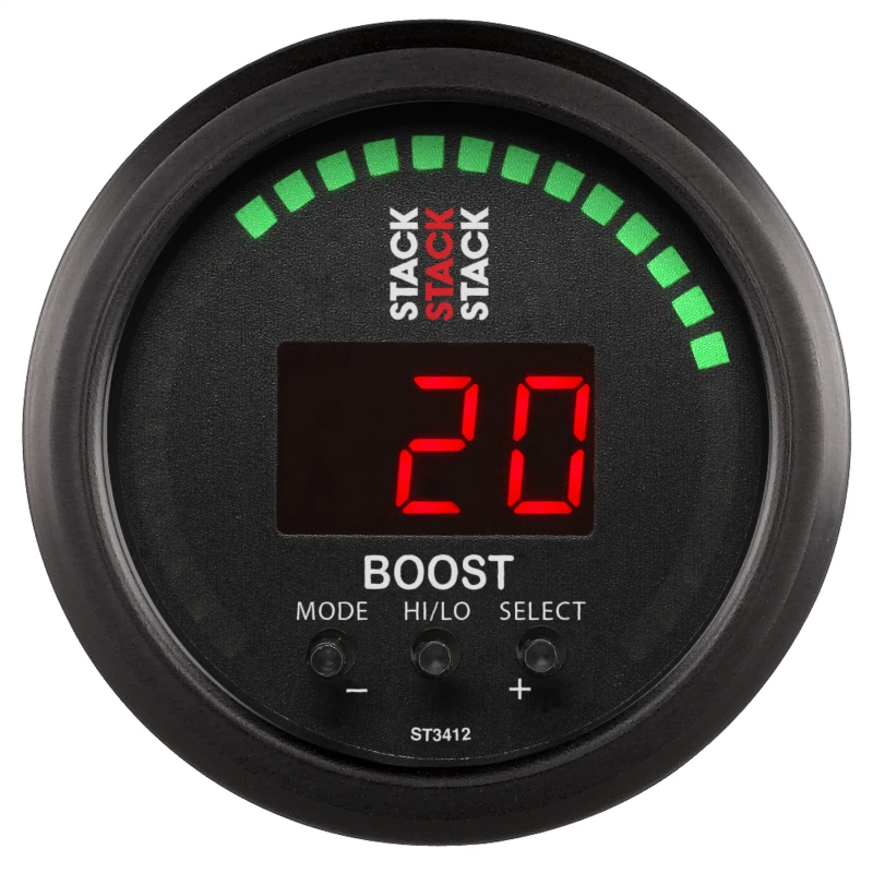 Autometer Stack 52mm -1 bis +2 Bar (-30INHG bis +30 PSI) Boost-Regler - Schwarz
