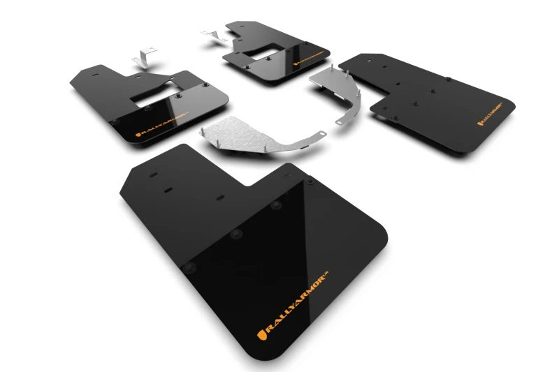 Rally Armor 21-24 Ford Bronco (Stahl Stoßfänger + RB - Kein Rptr/Sprt) Schwarze Schmutzfänger mit Cy Orange Logo