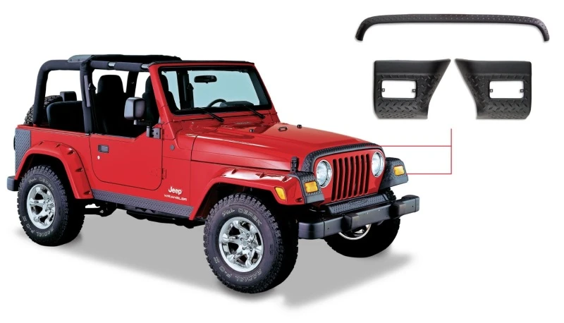 Bushwacker 97-06 Jeep Wrangler Trail Armor Motorhaube-Steinschutz und 2 Front-Ecken - Schwarz