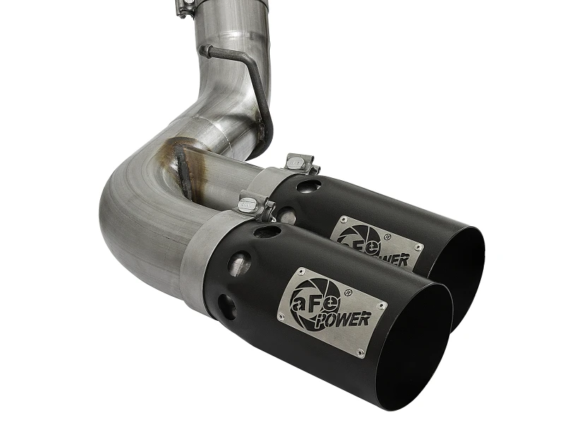 aFe Victory Series 4 Zoll 409-SS DPF-Back Auspuff mit Dual Black Tips 2017 GM Duramax V8-6.6L(td) L5P