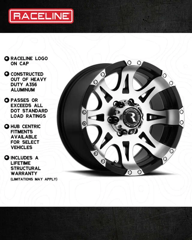 Raceline 982 Raptor 17x9in / 6x135 BP / 6mm Offset / 87.1mm Bore - Black & Machined Wheel