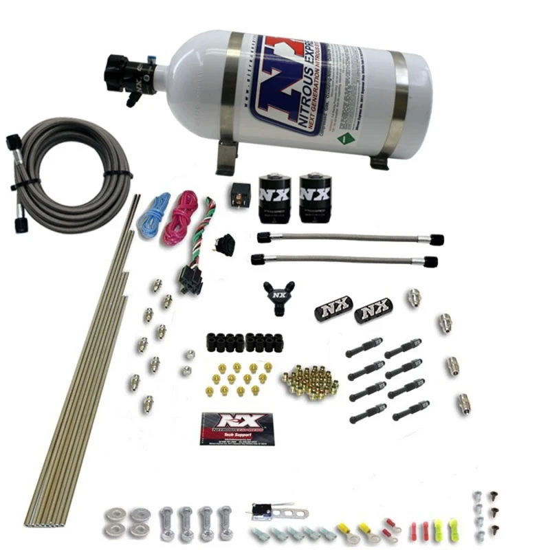 Nitrous Express 8 Zyl. Trocken-Direkt-Port 2 Solenoiden Nitrous Kit (200-600PS) mit 10lb Flasche