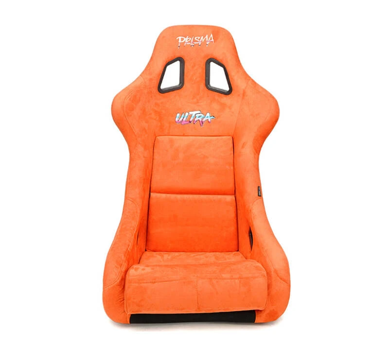 NRG FRP Bucket Seat ULTRA Edition mit grauem Pearlized Back und orangefarbenem Mikrofaser-Material – Large