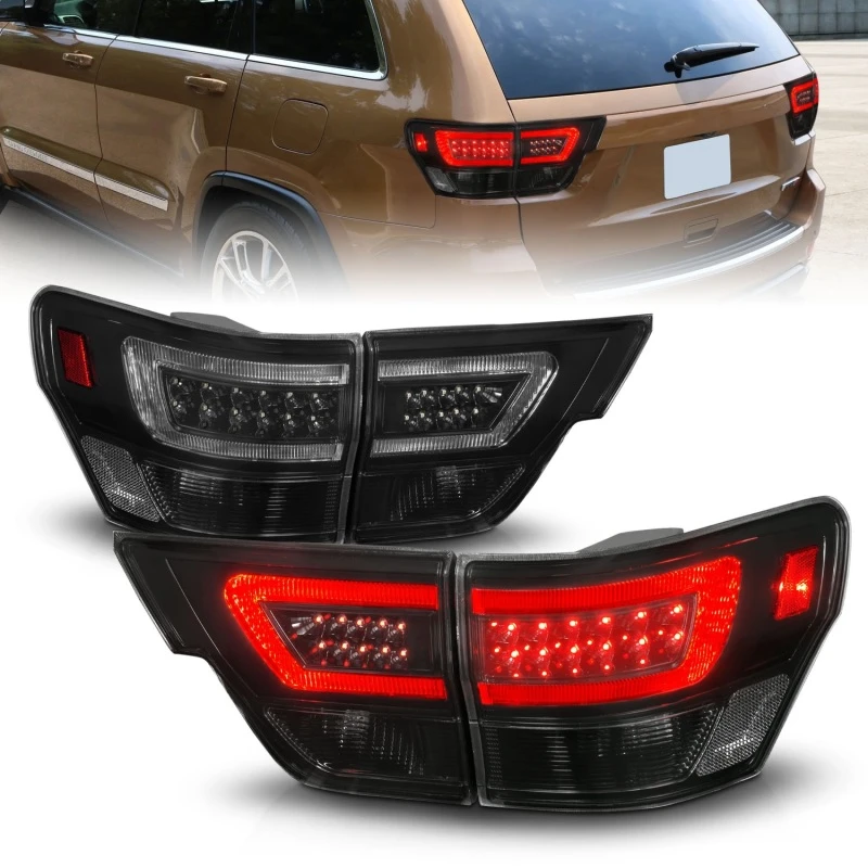 ANZO 11-13 Jeep Grand Cherokee LED-Rückleuchten mit Lightbar, schwarzes Gehäuse/Rauchglas-Linse, 4 Stück