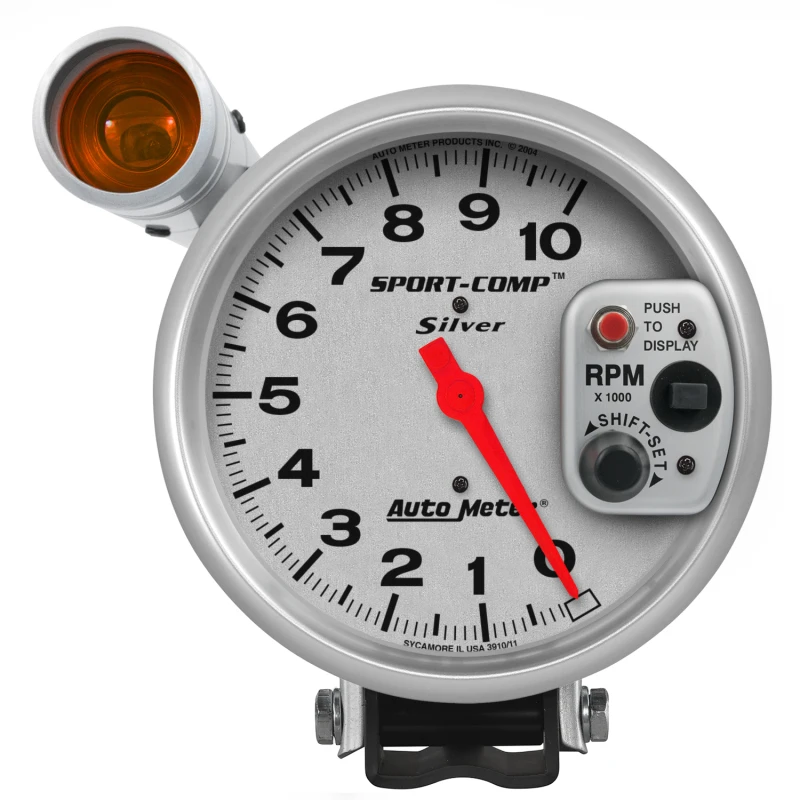 Autometer Sport-Comp 5-Zoll-10.000-U/min-Schaltlicht-Silber-Tachometer