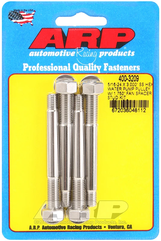 ARP 5/16-24 X 3.000 SS Sechskant-Wasserpumpen-Riemenscheibe mit 1.750in Lüfter-Abstandshalter-Stud Kit