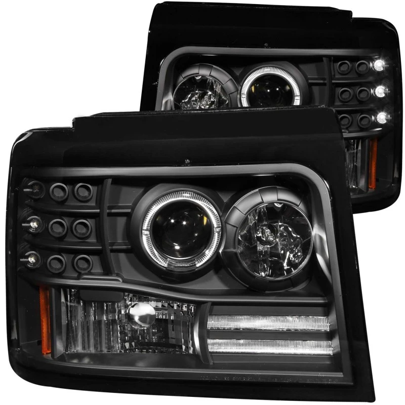 ANZO 1992-1996 Ford F-150 Projektor-Scheinwerfer mit Halo Schwarz mit Seitenmarkierungen und Parkleuchten