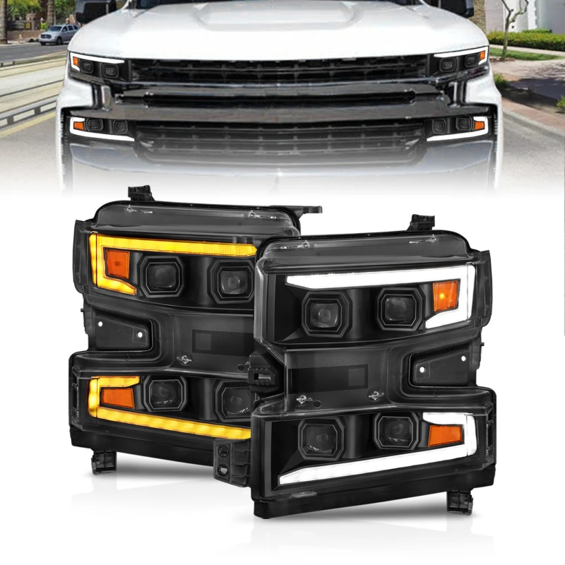 ANZO 19-22 Chevrolet Silverado 1500 LED-Projektor-Scheinwerfer mit Lichtleiste, schwarz, mit Innenlicht - Fahrerseite ein