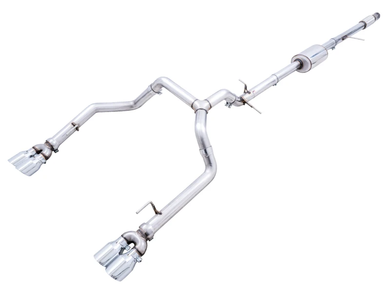 AWE Tuning 4. Generation GM 1500 5.3L 0FG Katback mit geteiltem Heckausgang (mit Stoßfänger-Ausschnitten) - Vierfach Chrom-Spitzen