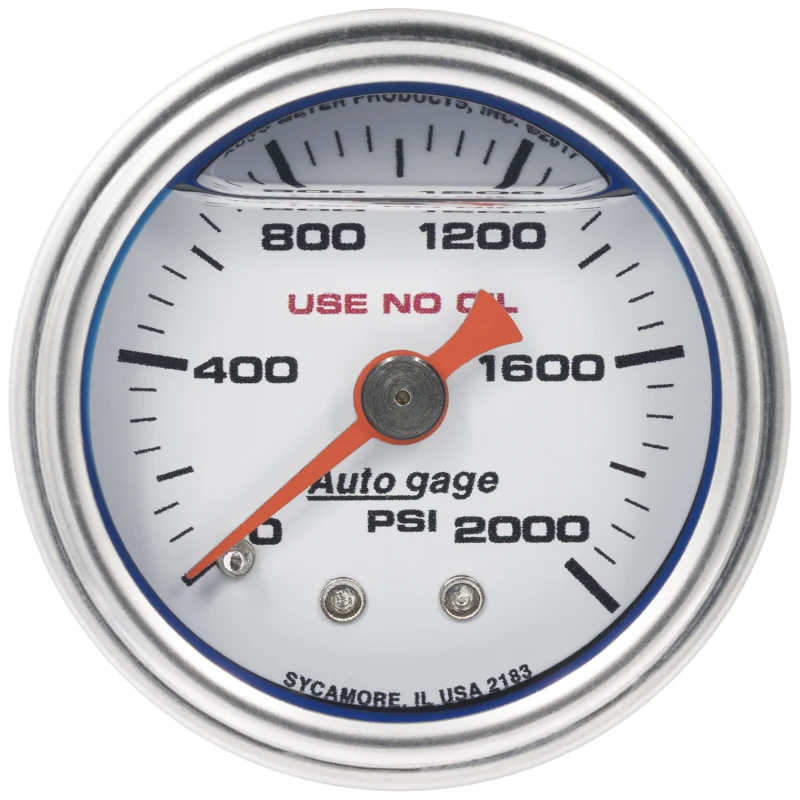Autometer AutoGage 1,5 Zoll Flüssigkeitsgefülltes mechanisches Kraftstoffdruckmanometer 0-2000 PSI - Weiß