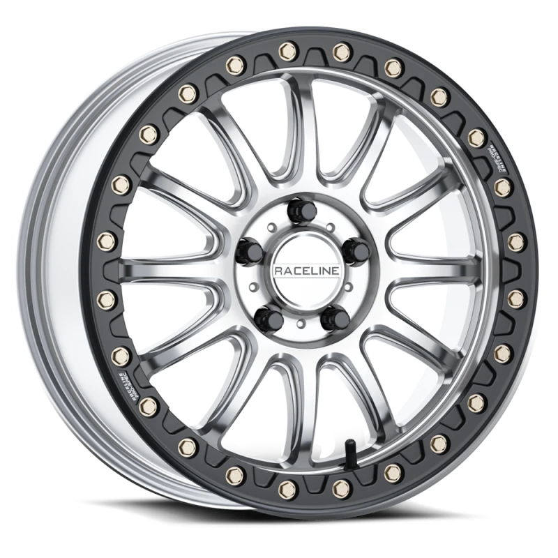 Raceline A14BG Alpha 15x6.5in/6x139.7 BP/74mm Offset/78.1mm Bore - Silver & Blk Ring Beadlock Wheel