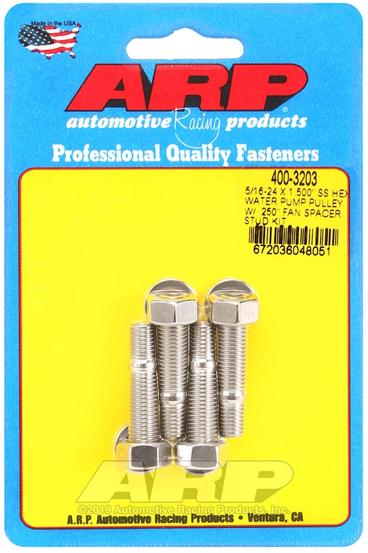 ARP 5/16-24 X 1.500 SS Hex Wasserpumpen-Riemenscheibe mit.250in Lüfter-Abstandshalter Stud Kit