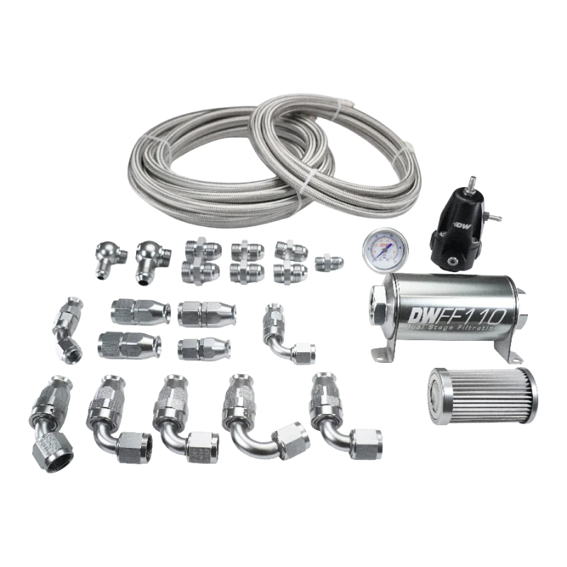 Deatschwerks X2-Serie Pumpenhalter -8AN-Zulauf mit -6AN-Rücklauf PTFE-Rohrleitungs-Kit für Honda Civic 92-00