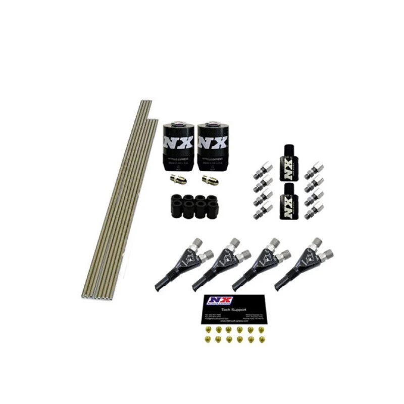 Nitrous Express 4-Zylinder-Haikart-Plumb-Kit mit 2 Solenoiden und 75PS-Düsen, einschließlich Hardware