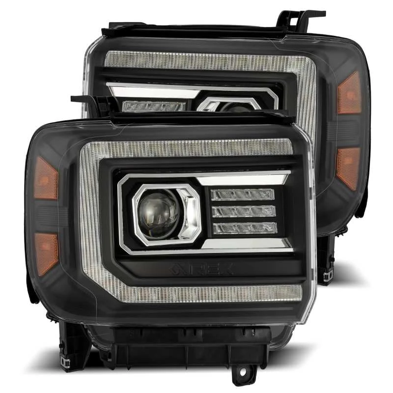 AlphaRex 14-18 GMC Sierra LUXX LED Proj Scheinwerfer Plank Style Schwarz mit Aktiv Licht/Seq Signal/DRL