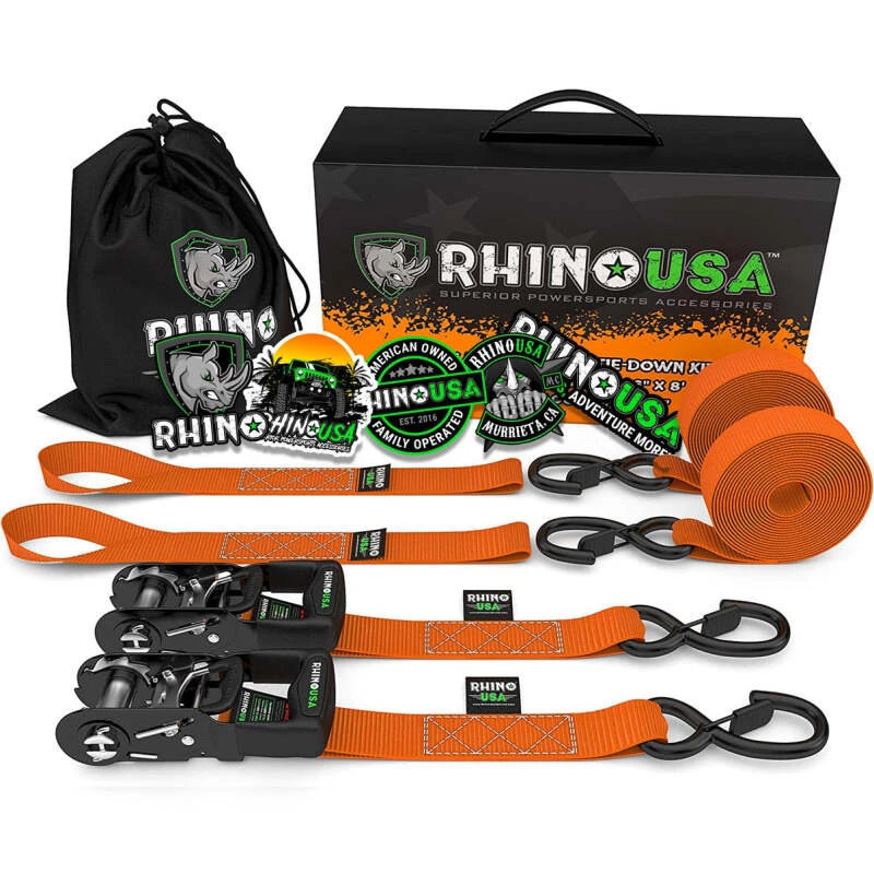 Rhino USA Heavy Duty Ratchet Tie-Downs 2-Pack (Orange)