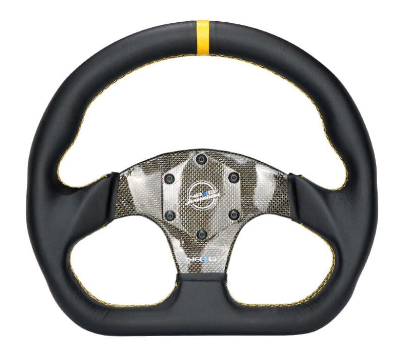 NRG Carbon Fiber Steering Wheel (320mm) Blue CF Center w/Blue Stitch Blue Center Mark Flat Bottom