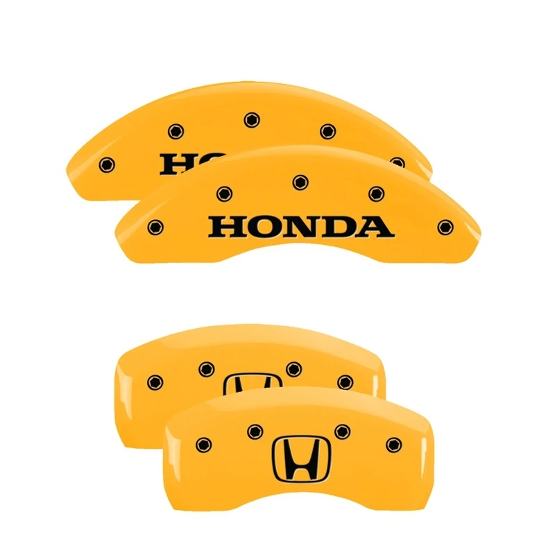 MGP 4 Bremssattel-Abdeckungen Graviert Vorne Honda Hinten H-Logo Gelb Finish Schwarz Char 2004 Honda S2000