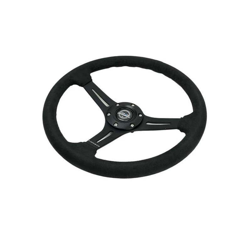 NRG Reinforced Suede Racing Steering Wheel 350mm / 2.5in Deep / 4mm Matte Black Spoke