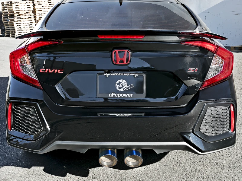 aFe Takeda 3 Zoll 304 SS Kat-Abgasanlage mit blauen Endrohren 2017+ Honda Civic Si 4-türig I4 1,5L (t)