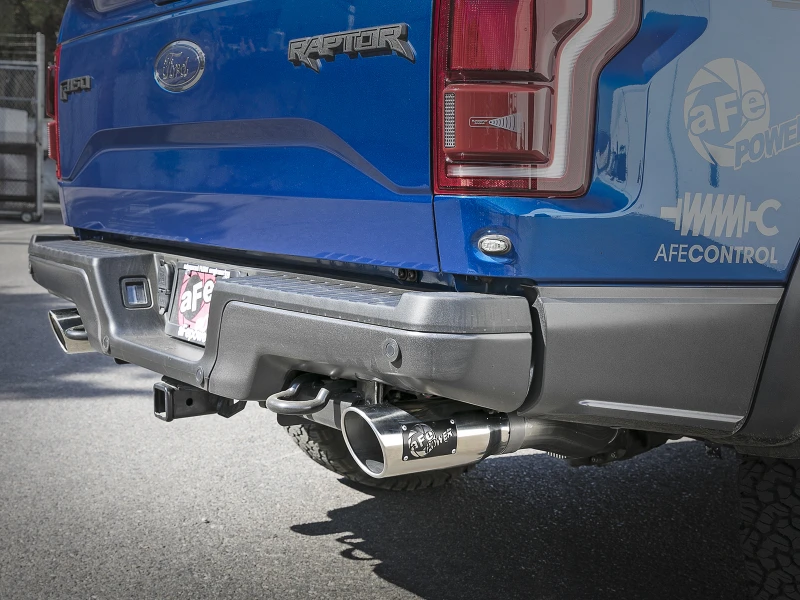 aFe MACHForce-XP 3 Zoll auf 3-1/2 Zoll 304 SS Cat-Back Auspuffanlage mit polierten Endrohren für Ford F-150 Raptor 3.5L (2017-2018)