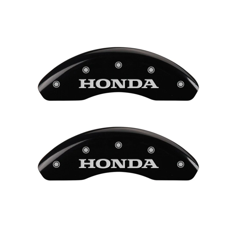 MGP Vorderseite 2 Bremse Caliper Abdeckungen Graviert Vorderseite Honda Schwarz Finish Silber