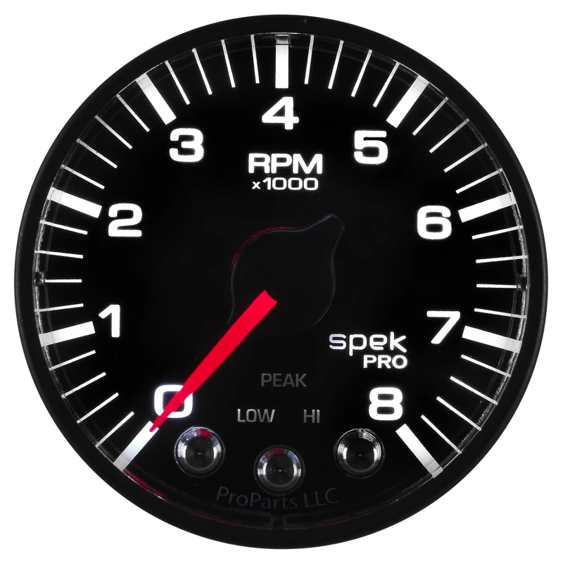 Autometer Spek-Pro Black 2 1/16 inch 8K RPM Tach w/ Shift Light and Peak Memory