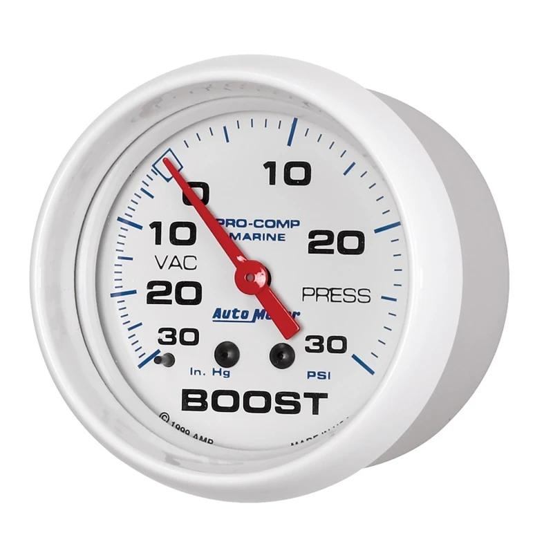 Autometer Marine Weißes 2-5/8 Zoll mechanisches Vakuum/Boost-Manometer 30INHG-30PSI