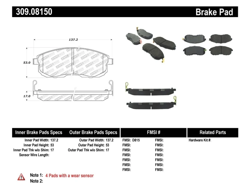 stoptech_309.08150-6795013e37ba8 StopTech Performance 02-05 Infiniti G35 / 07-09 Nissan Altima/Sentra / 6/02-05 350Z Front Brake Pa
