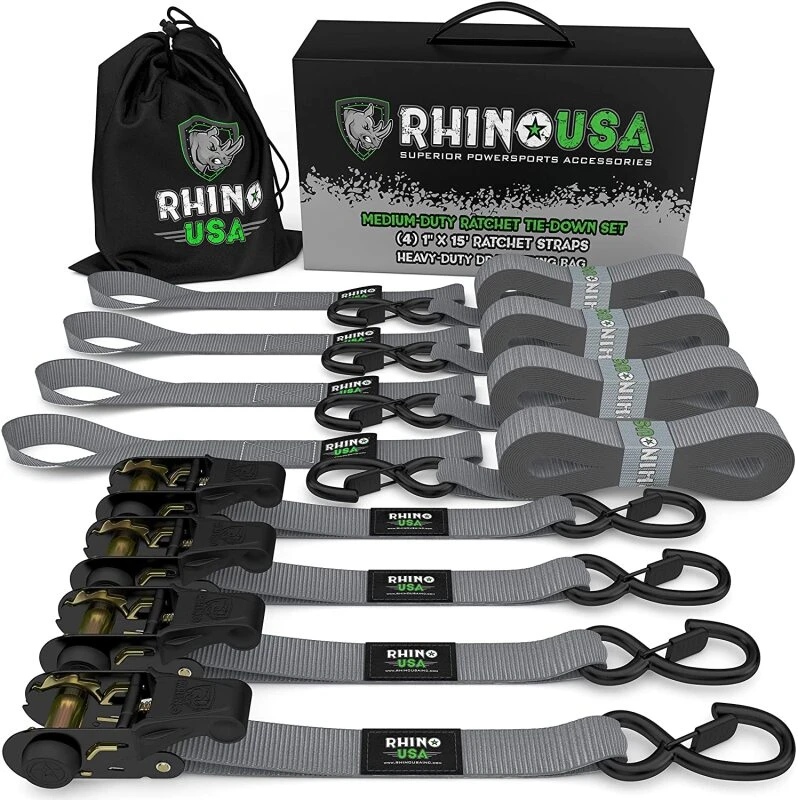 Rhino USA Medium Duty Ratchet Strap Tie-Down 4-Pack (Grau)