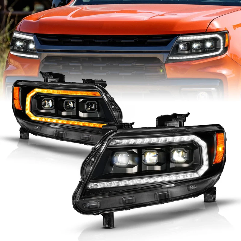 ANZO 15-22 Chevy Colorado Schwarzes Gehäuse Voll-LED-DRL-Projektor-Scheinwerfer mit sequenzieller Lichtleiste