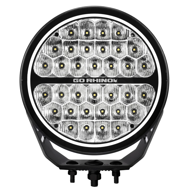 Go Rhino Xplor Blackout Serie Runde LED Einzelfahrlicht-Kit mit DRL (Oberflächen-/Gewindebolzen-Montage) 9 Zoll - Schwarz