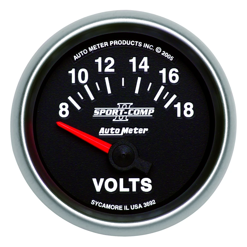 Autometer Sport-Comp II 52mm 8-18 Volt Short Sweep Electronic Voltmeter