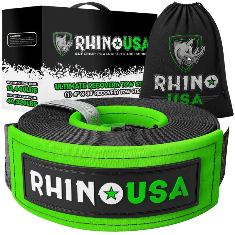 Rhino USA Recovery Tow Strap 4Inx30Ft (Schwarz)