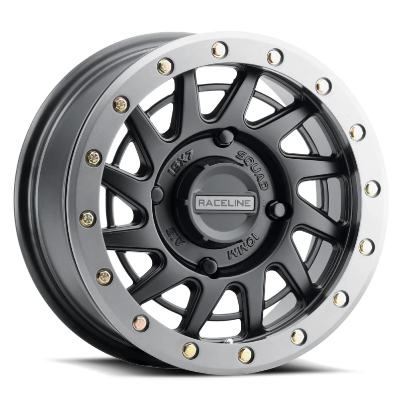 Raceline A12BG Squad 15x7in/4x137 BP/38mm Offset/110.18mm Bore - BLK & Gunmetal Ring Beadlock Wheel