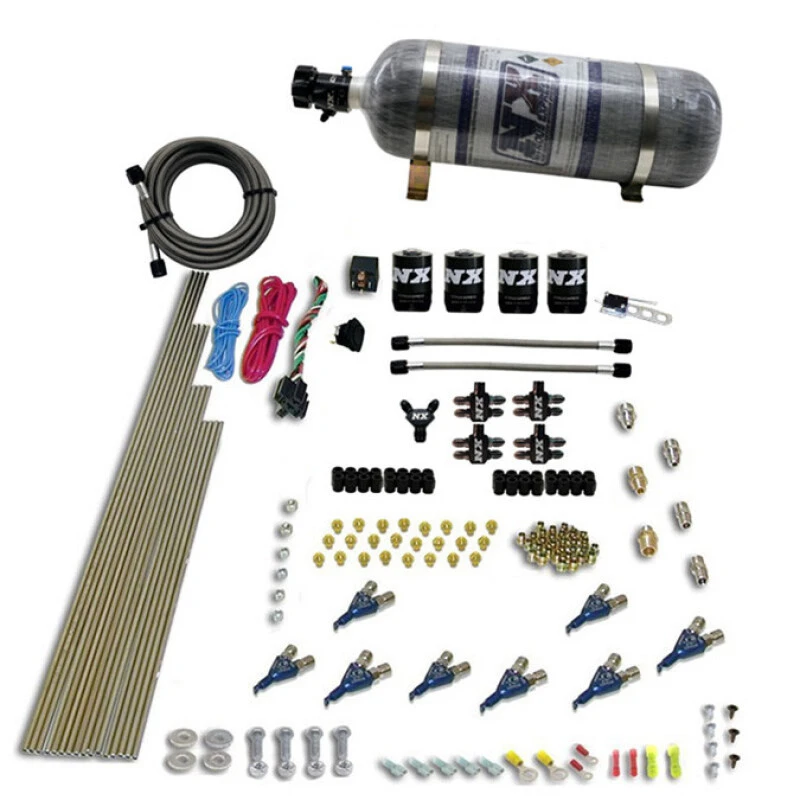 Nitrous Express 8 Cyl Piranha Direct Port 4 Solenoids Nitrous Kit (200-500HP EFI Jets) w/12lb Bottle