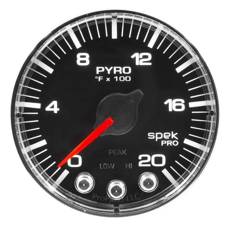 Autometer Spek-Pro-Messgerät Pyro. (EGT) 2 1/16in 2000f Schrittmotor mit Peak- und Warnfunktion, Schwarz/Chrom