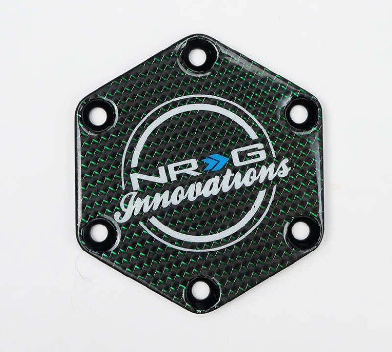 NRG Carbon Fiber w/ Green Texalium Fabrics Horn Delete Button Circular Logo Front/ Back
