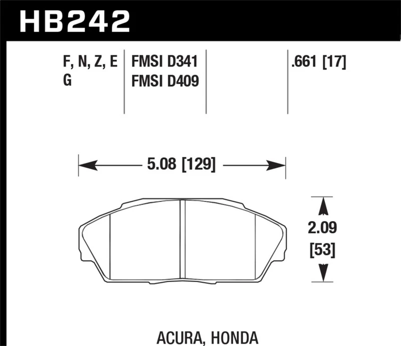 Hawk 92-93 Honda Civic EX 1.6L / Acura Integra GS/LS/RS 1.8L HPS 5.0 Straßenbremsbeläge - Vorne