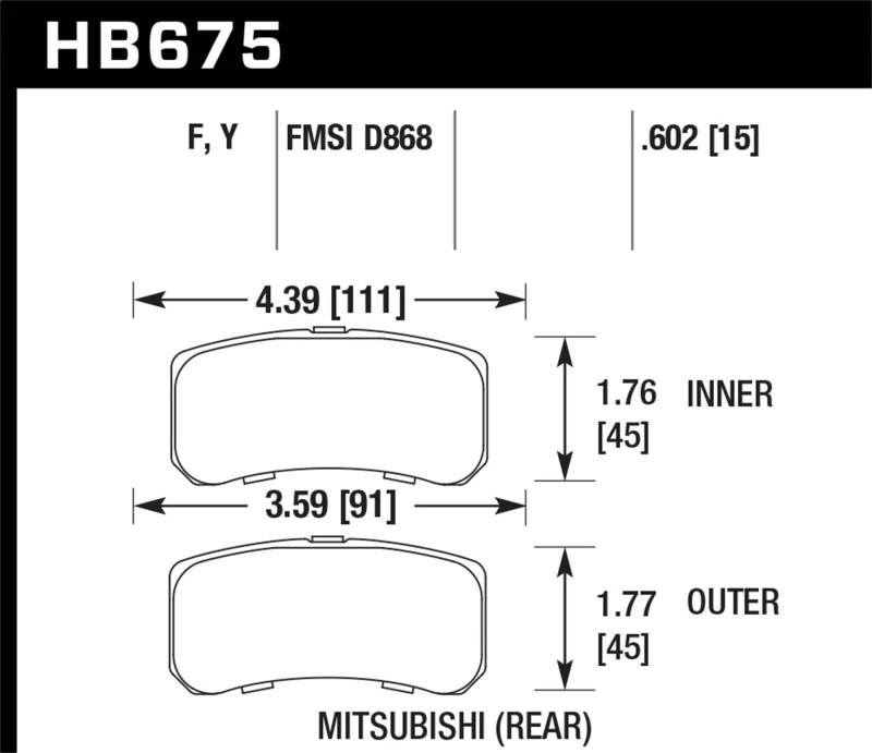 Hawk HPS Straßen-Bremsbeläge hinten für Mitsubishi 09+ Lancer Ralliart / 08+ Lancer GTS