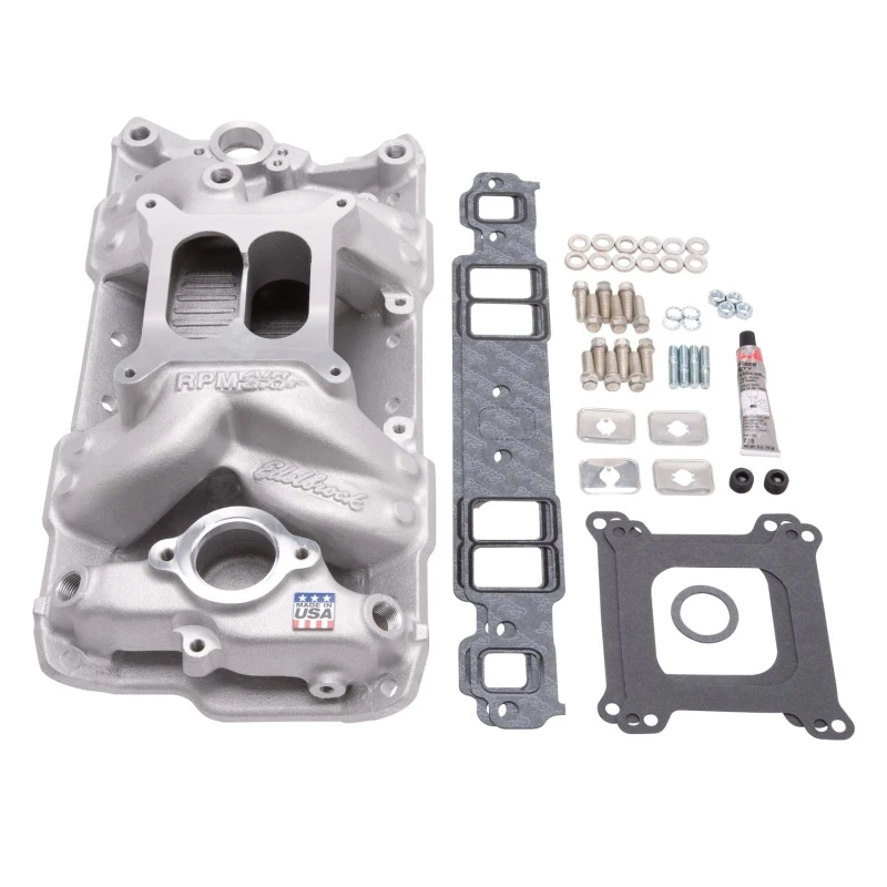 Edelbrock-Ansaugkrümmern-Installationskit Performer RPM Air-Gap SBC 1957-1986 Naturfinish