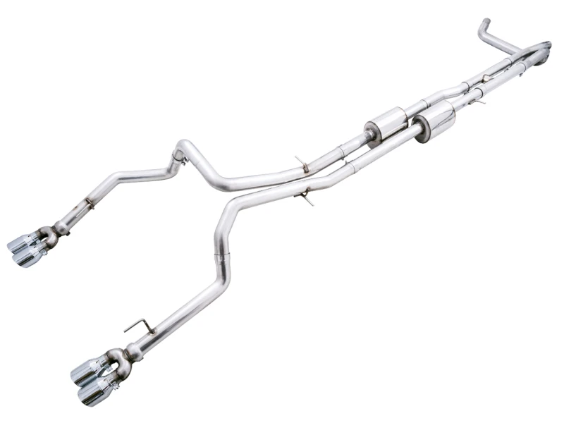 AWE Tuning 4. Generation GM 1500 6.2L 0FG Catback Split Rear Exit (mit Bumper-Ausschnitten) - Quad Chrome-Spitzen