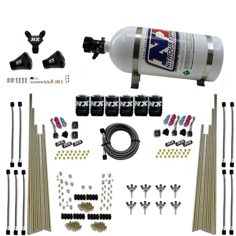 Nitrous Express 8-Zyl.-Triple-D-Trocken-Direkt-Port-3-Stufen-Trocken-6-Magnetventile-Nitrous-Kit mit 10lb-Flasche