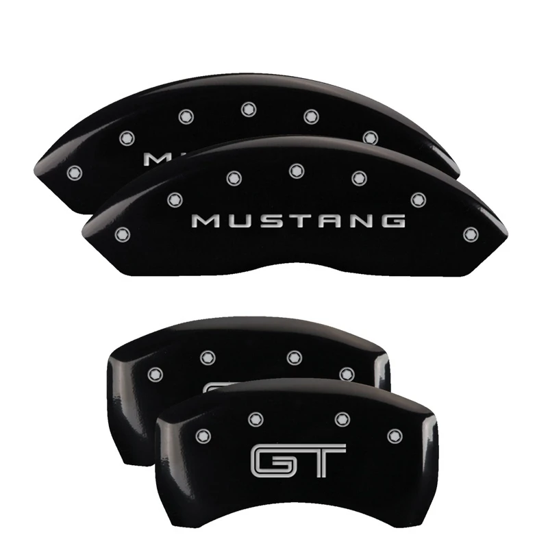 MGP 4 Bremse Caliper Abdeckungen Graviert Vorne Mustang Graviert Hinten GT Schwarz Finish Silber